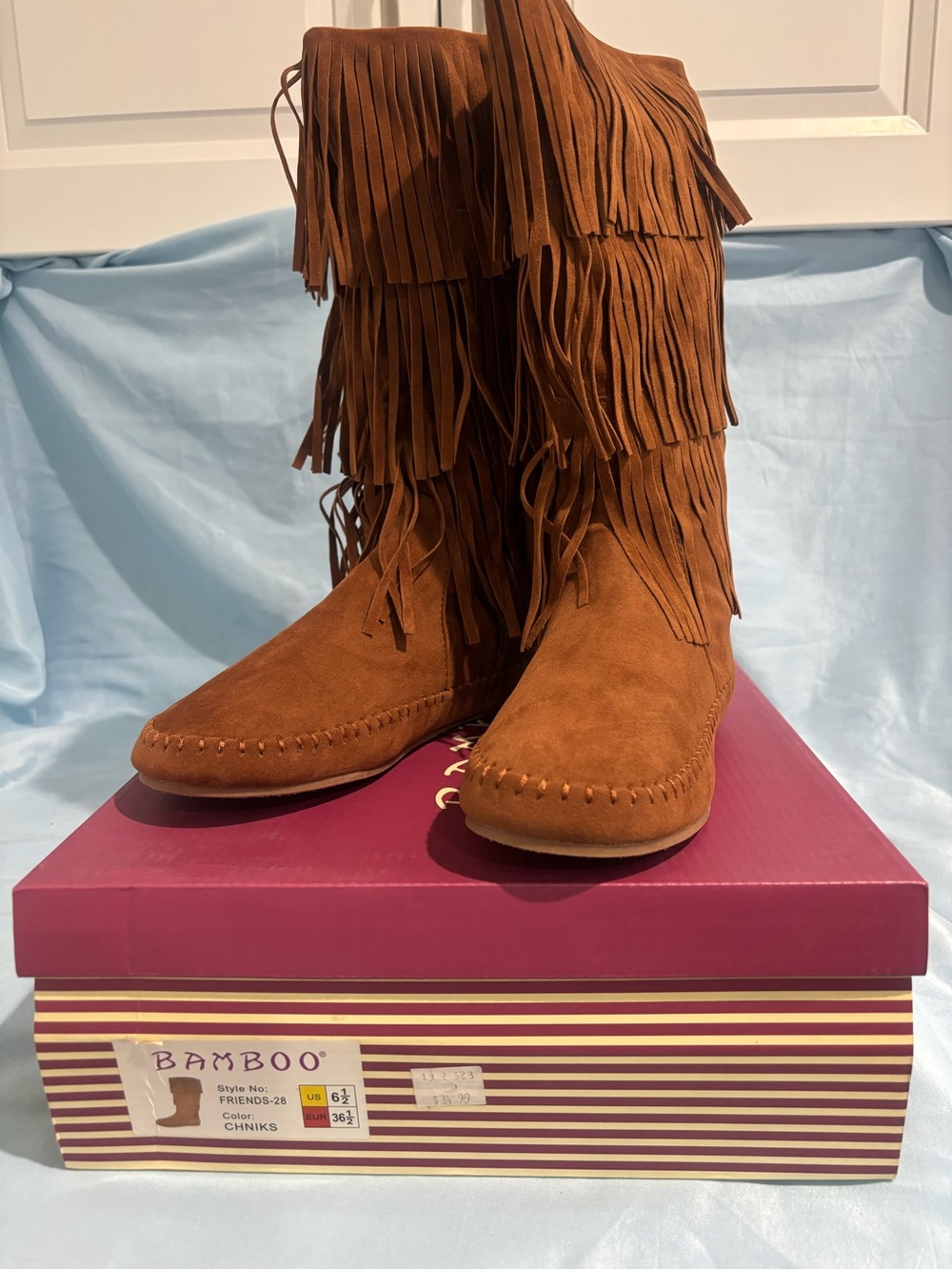 BAMBOO Brown Suede Fringe Mid-Calf Boots